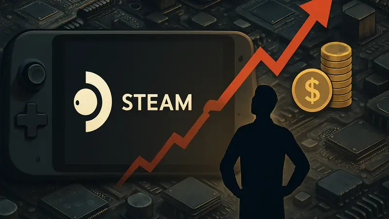 Логотип Steam Deck на фоне комплектующих, символизирующих рост цен и дефицит.