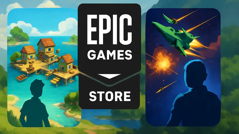 Логотип Epic Games Store с обложками игр Havendock и Hyper Echelon
