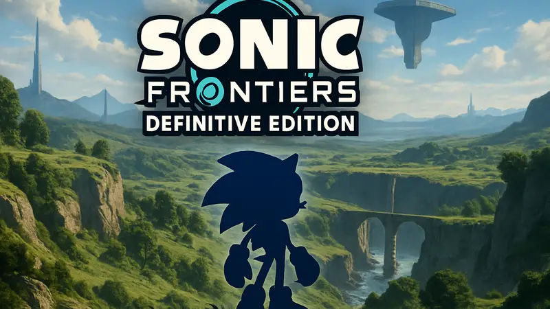 Логотип Sonic Frontiers Definitive Edition на фоне пейзажей игры