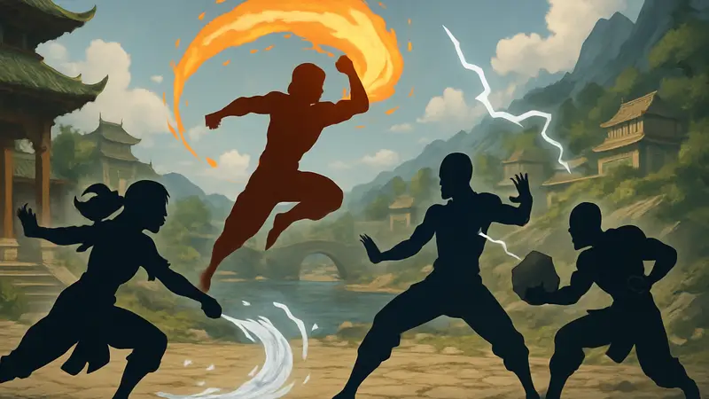 Скриншот или арт с персонажами Avatar Legends: The Fighting Game в динамичной боевой позе.