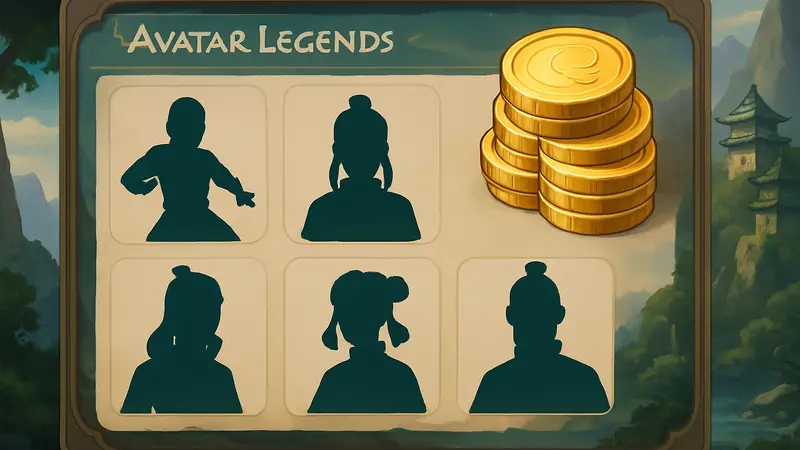 Игровой интерфейс Avatar Legends с изображением монет и персонажей для разблокировки