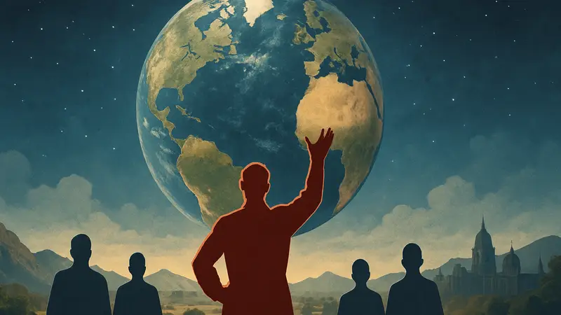 Изображение обложки одной из глобальных стратегий Civilization VI, Europa Universalis IV или Stellaris, иллюстрирующей захват мира.