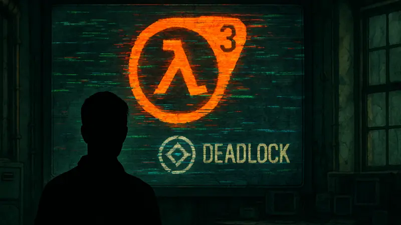 Логотип Half-Life 3 с эффектом помех и текстовым упоминанием Deadlock
