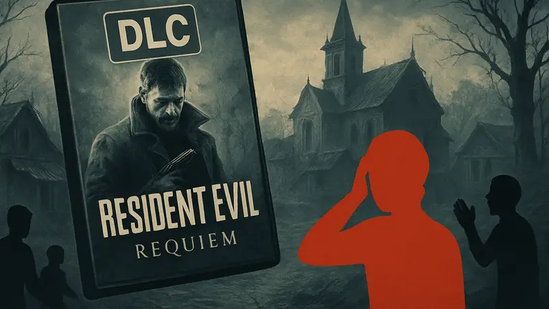 Обложка игры Resident Evil Requiem с надписью "DLC", логотип Resident Evil