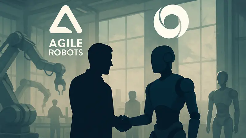Логотипы Agile Robots и Google DeepMind, символизирующие партнерство в робототехнике