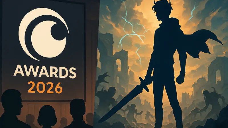 Логотип Crunchyroll Awards 2026 и изображение аниме от Studio Bones, победившего Solo Leveling.