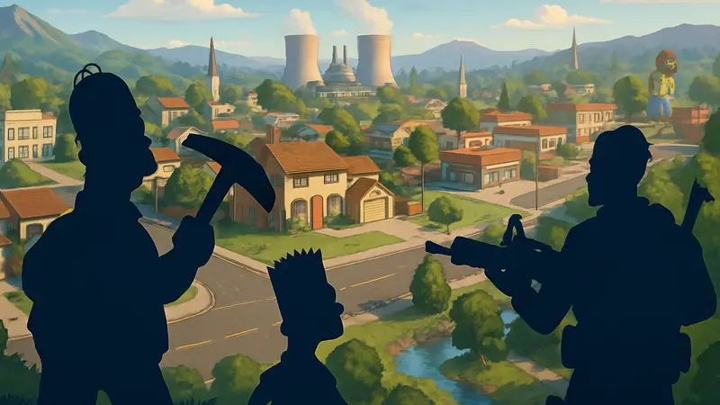 Карта Спрингфилда из мультсериала «Симпсоны» в стиле игры Fortnite с персонажами