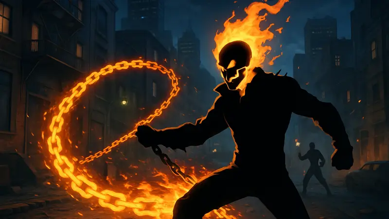 Призрачный Гонщик использует цепи и адский огонь в файтинге MARVEL Tokon: Fighting Souls.