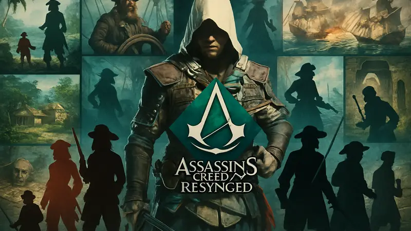 Обложка игры Assassin's Creed Black Flag Resynced и коллаж из десяти пиратских игр