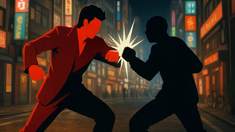 Главный герой Yakuza Kiwami 3, Кирью, выполняет критическую атаку или парирование в бою.