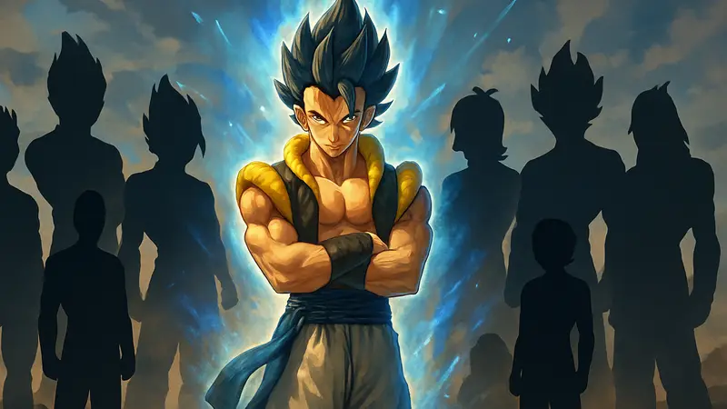 Изображение Гогеты из Dragon Ball, окруженного аурой, в списке сильнейших персонажей.
