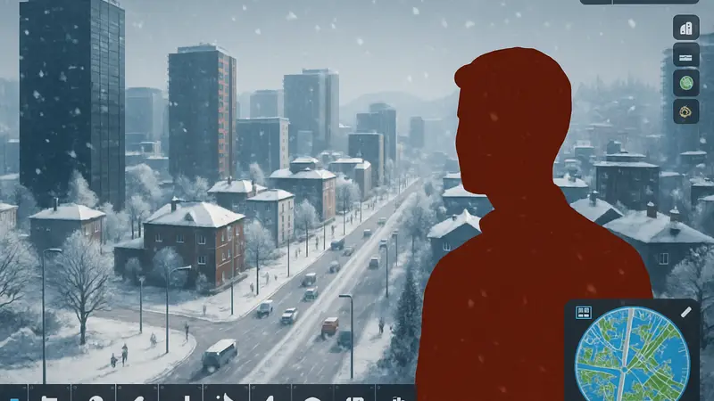 Геймплей Cities: Skylines 2 со снегом и элементами пользовательского интерфейса