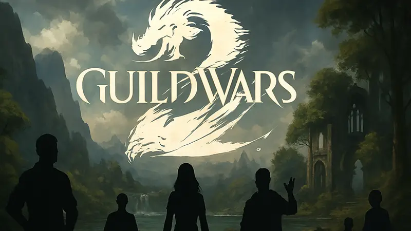 Логотип Guild Wars 3 на фоне игровой сцены, символизирующий новый анонс MMO на SGF.