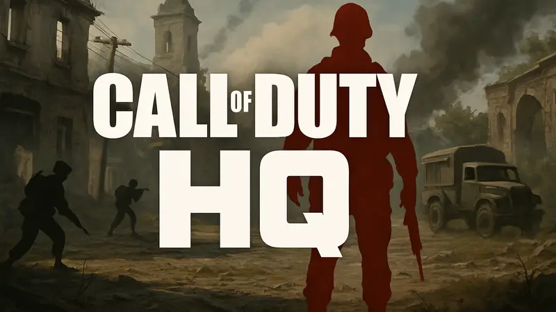 Логотип Call of Duty HQ на фоне скриншота из игры серии Call of Duty