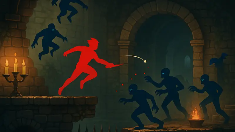 Игровой процесс Blood Dungeon, сочетающий элементы платформера и Vampire Survivors