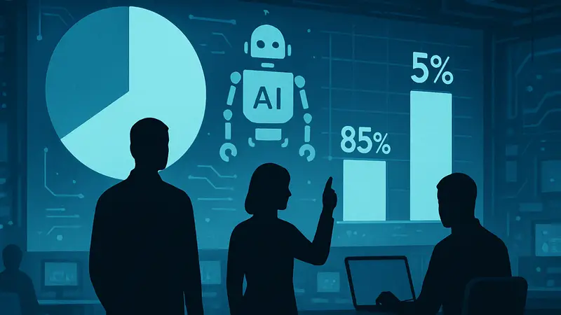 График с процентами ИИ-агентов в корпорациях, доверие к ИИ, технологии
