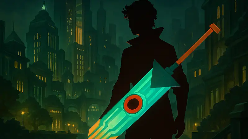 Главный герой игры Transistor с мечом, от Supergiant Games.
