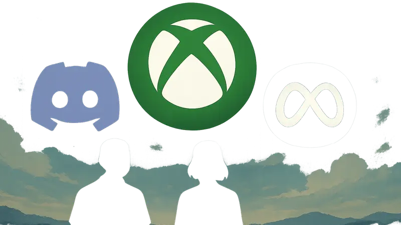 Логотип Xbox Game Pass на фоне логотипов Discord Nitro и Meta Horizon+, символизирующих партнёрство