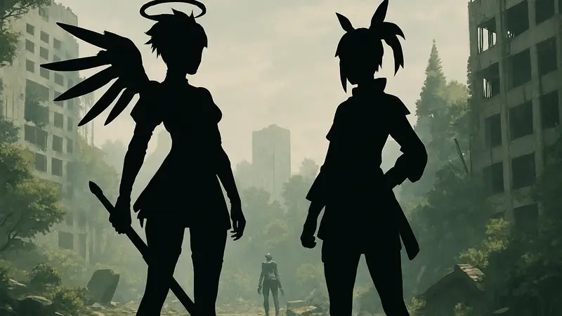 Персонажи Overwatch Мерси и Кирико в стилизованных скинах Nier Automata
