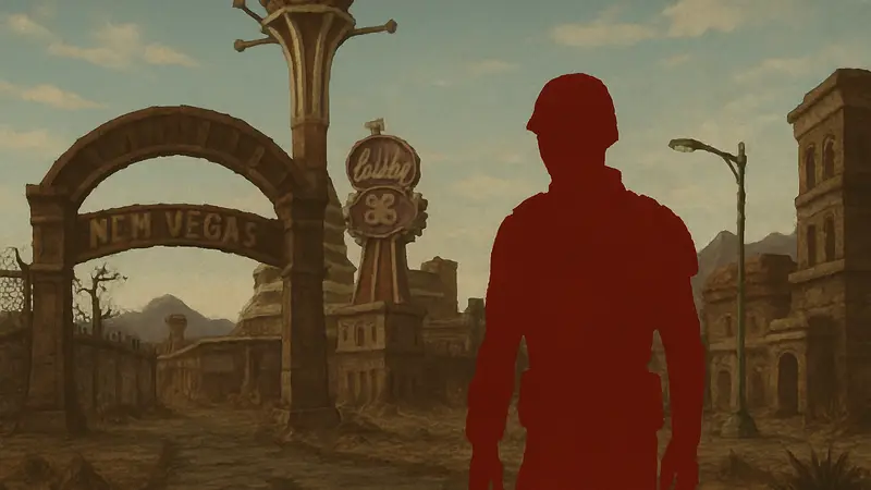 Скриншот демейка Fallout: New Vegas, стилизованный под графику TES III: Morrowind.