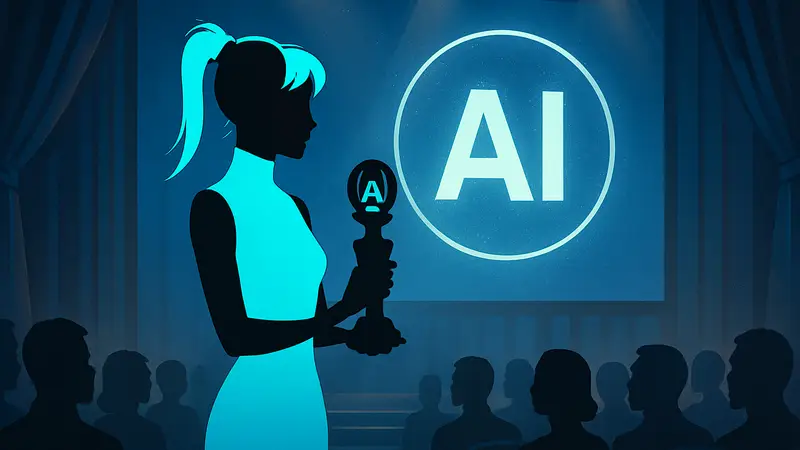 Виртуальный AI-инфлюенсер на церемонии вручения премии «Личность года в ИИ».