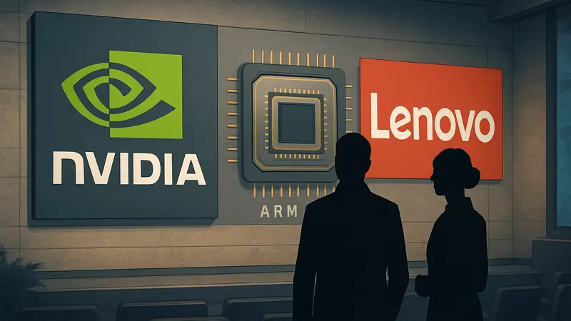 Изображение логотипов Nvidia и Lenovo, символизирующие возможное сотрудничество над новым чипом Arm.