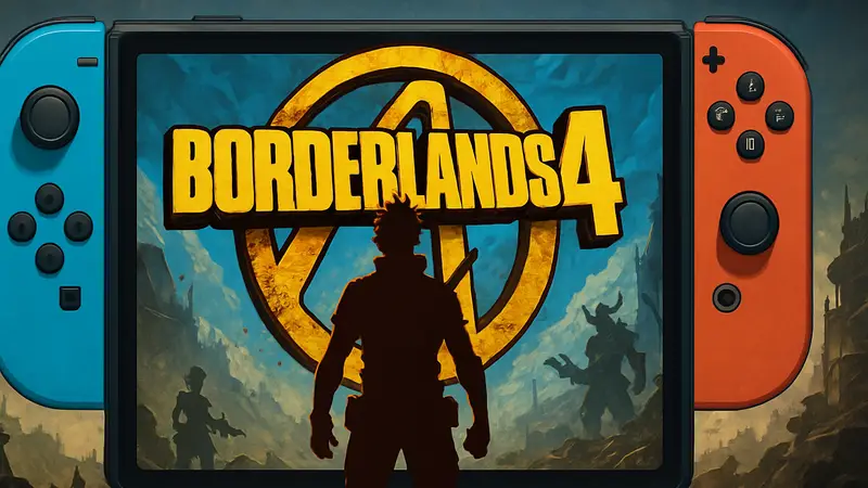 Обложка игры Borderlands 4 или логотип серии на фоне Nintendo Switch.