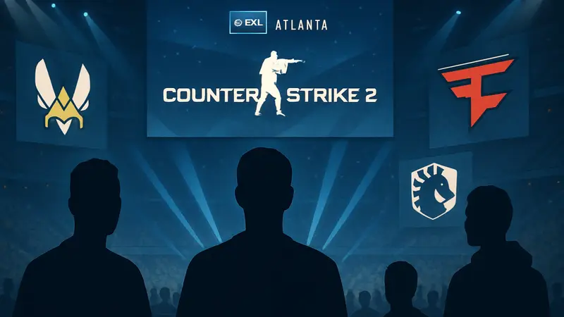 Команды Counter-Strike 2 на турнире IEM Atlanta 2026, логотипы Vitality, FaZe Clan, Liquid.