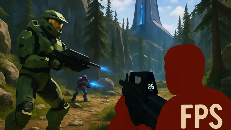 Скриншот из игры Halo: Campaign Evolved, демонстрирующий динамичный шутер от первого лица и проблемы с производительностью