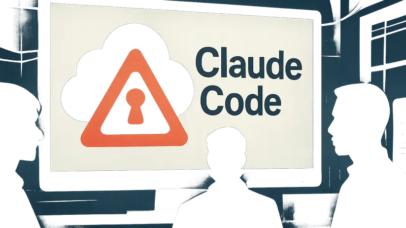 Изображение логотипа Claude Code с символом уязвимости или замочком, предупреждающим об опасности.