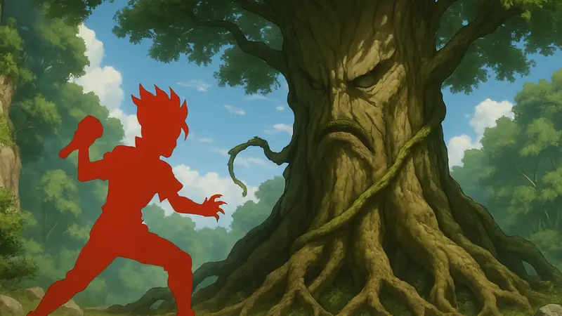 Кадр из аниме "Доктор Стоун" 4 сезона, эпизод 26, изображающий конфликт человека и природы