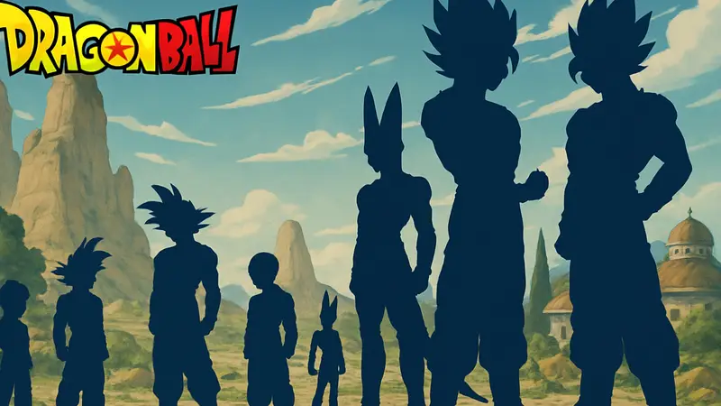 Иллюстрация к Dragon Ball, показывающая персонажей с их усиленными версиями из манги