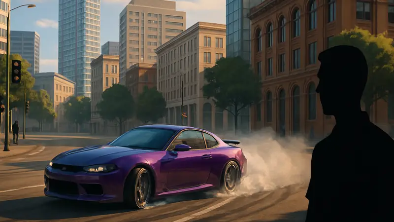 Скриншот Forza Horizon 6 с автомобилем в дрифте на городской улице.