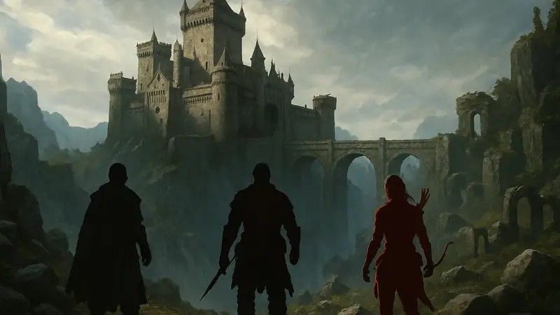 Скриншот из игры Crimson Desert с локацией замка или Бездны