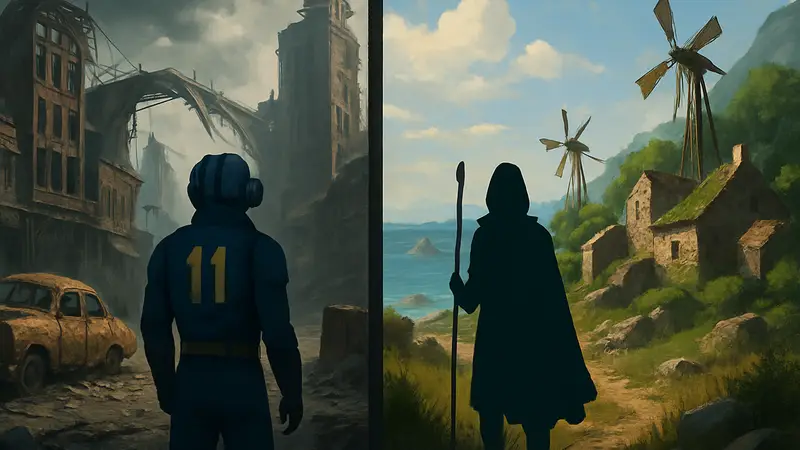 Изображение, сравнивающее эстетику миров Fallout и Tides of Tomorrow.