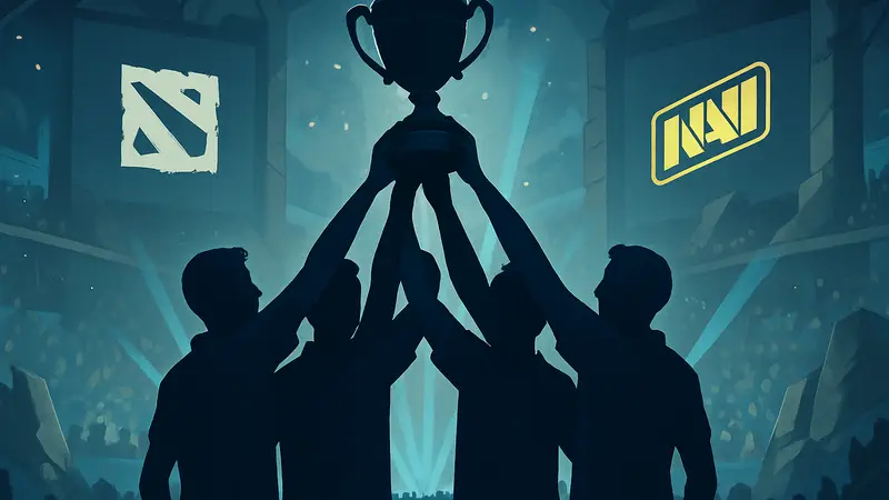 Игроки Team Liquid поднимают над головой кубок победителей турнира BLAST Slam VI по Dota 2.