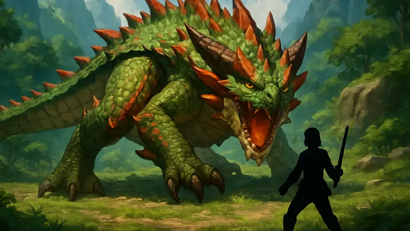 Изображение монстра Эспинас из игры Monster Hunter Stories 3 в боевой позе.