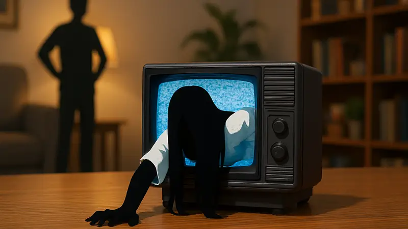 Фигурка Садако из фильма «Звонок» выглядывает из мини-телевизора от Bandai Namco