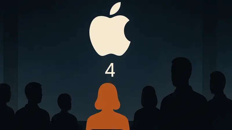 Минималистичный логотип Apple на темном фоне с датой 4 марта, символизирующий предстоящее событие