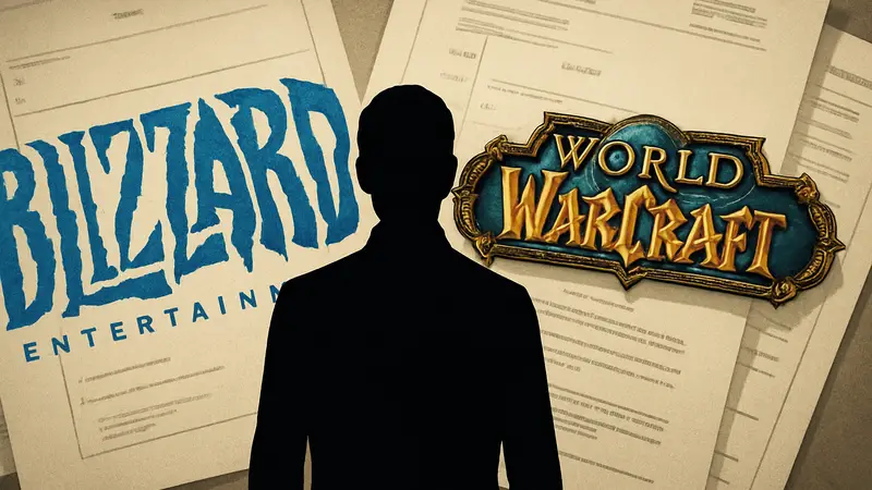 Логотип Blizzard Entertainment и World of Warcraft на фоне судебных документов