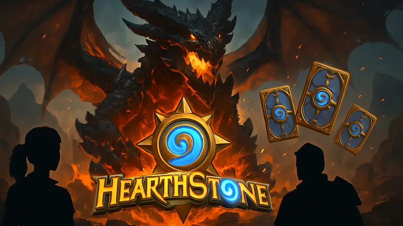 Логотип Hearthstone Cataclysm с изображением Смертокрыла и карт
