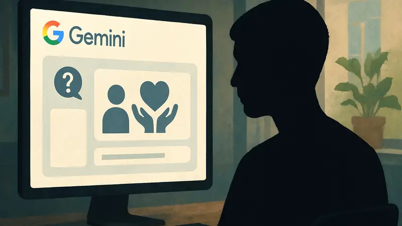 Изображение интерфейса Google Gemini, показывающее ресурсы по психическому здоровью и поддержки