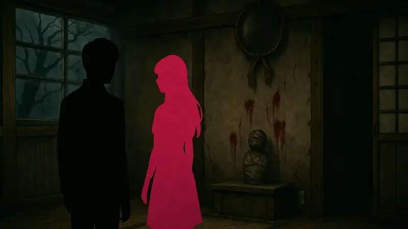 Скриншот из аниме «Ямишибай: Театр Тьмы», эпизод 10 «Мусубиме-сама», японский хоррор.