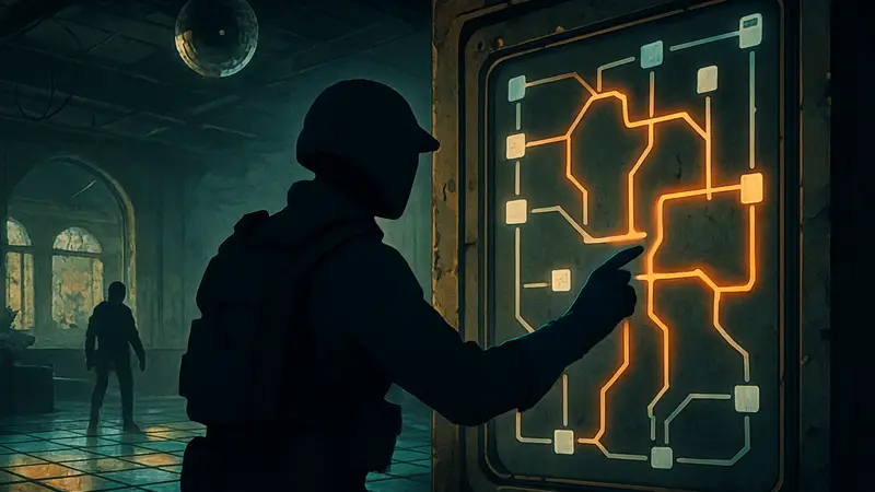 Головоломка в диско-зале Hotel Panorama из игры ARC Raiders, где игроки решают электрические схемы
