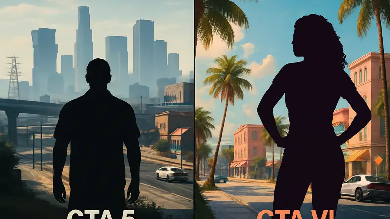 Сравнение графики GTA 5 и GTA 6, демонстрирующее улучшение в детализации и реализме окружения.