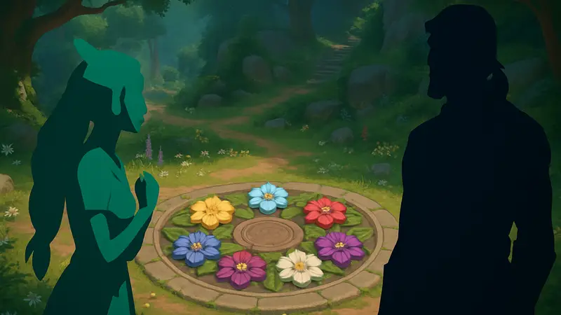 Цветочная головоломка и персонажи Тамала и Ульфе в игре Palia из квеста Even As A Dream