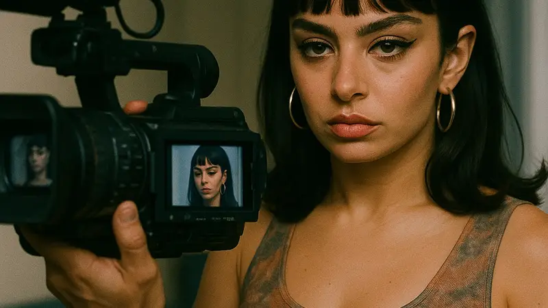 Постер фильма "The Moment" с Charli XCX, стилизованный под мокьюментари A24.