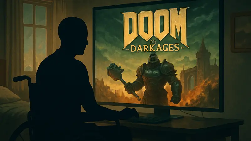 Логотип Doom: The Dark Ages, символизирующий надежду для геймера в трудной жизненной ситуации.