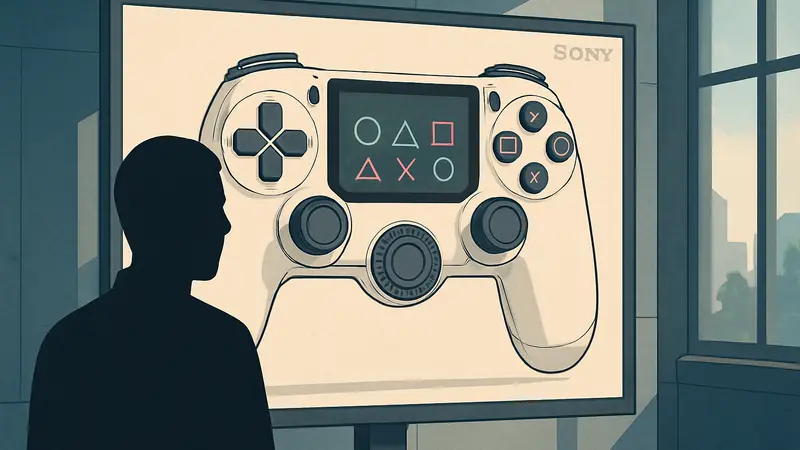 Изображение контроллера PlayStation с сенсорным экраном и поворотным колесом на патенте Sony