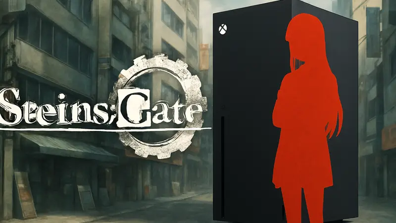 Логотип игры Steins;Gate на фоне консоли Xbox Series X